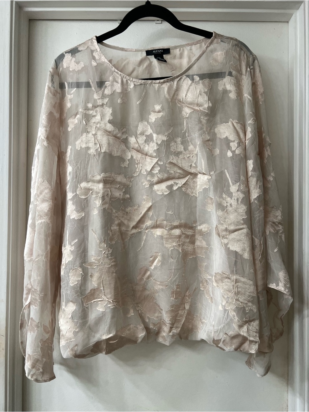 Alfani Pale Blush Sheer Floral-Embroidered Long Sleeve Blouse - PXL